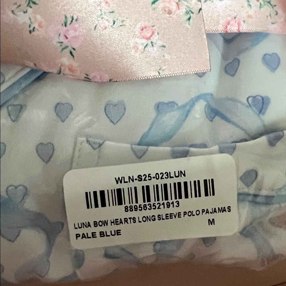 LoveShackFancy x Roller Rabbit Blue Luna Bow Hearts Polo Long Sleeve Pajamas - Picture 10 of 11